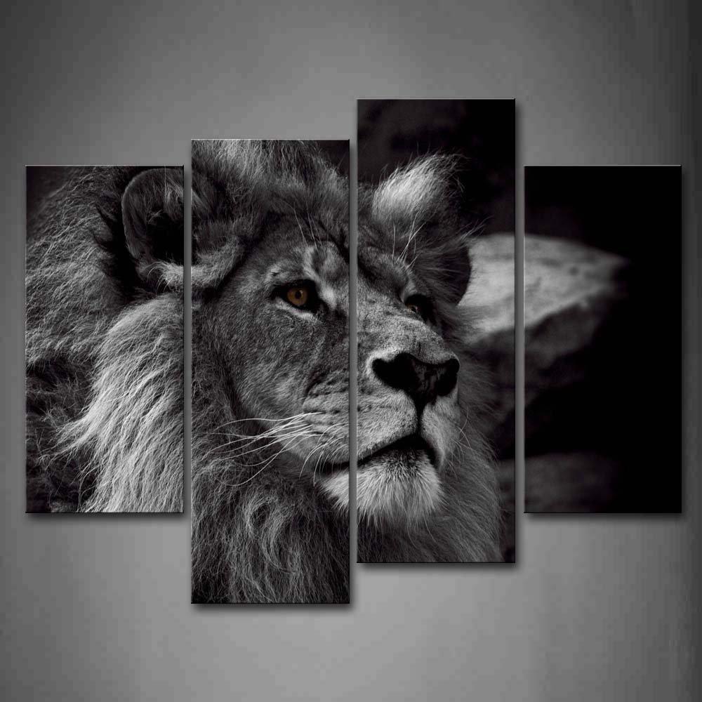Black And White Lion Head Portrait Canvas Print