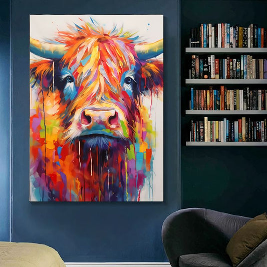 Colourful Highland Cow Wall Art Canvas Print