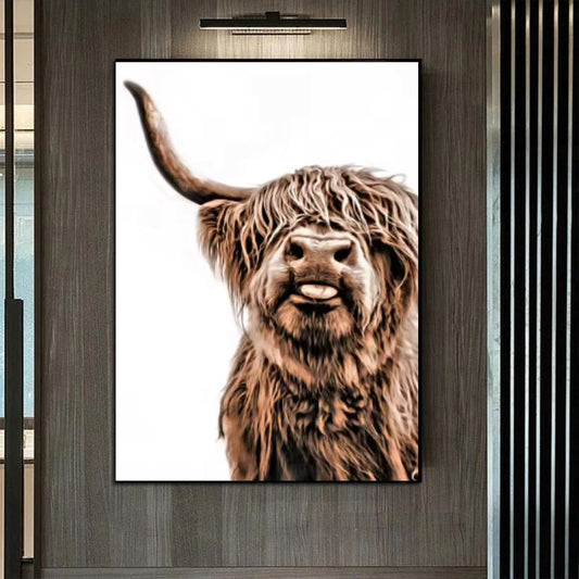 Funny Highland Cow Wall Art Canvas Print