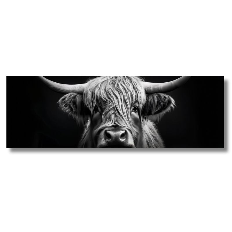 Large Highland Cow Close-Up Black and White Canvas Print