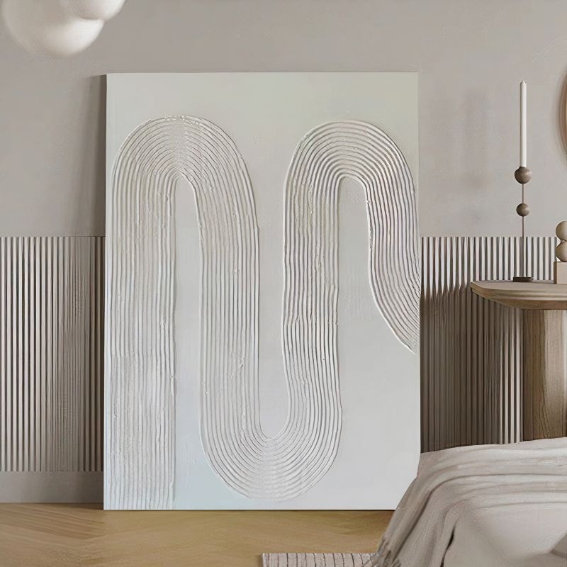 Minimalist White Painting with Wavy Textured Effect Canvas