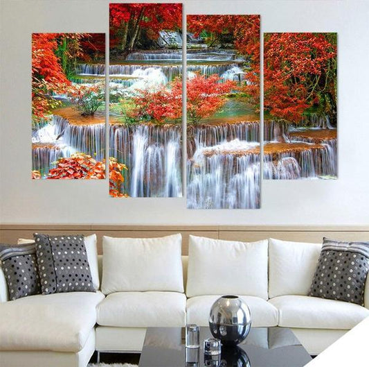Quadruple Panel Autumn Cascade Canvas Print