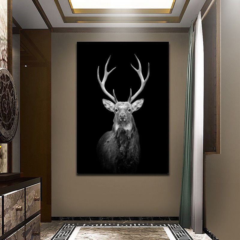tableau cerf noir et blanc cadre