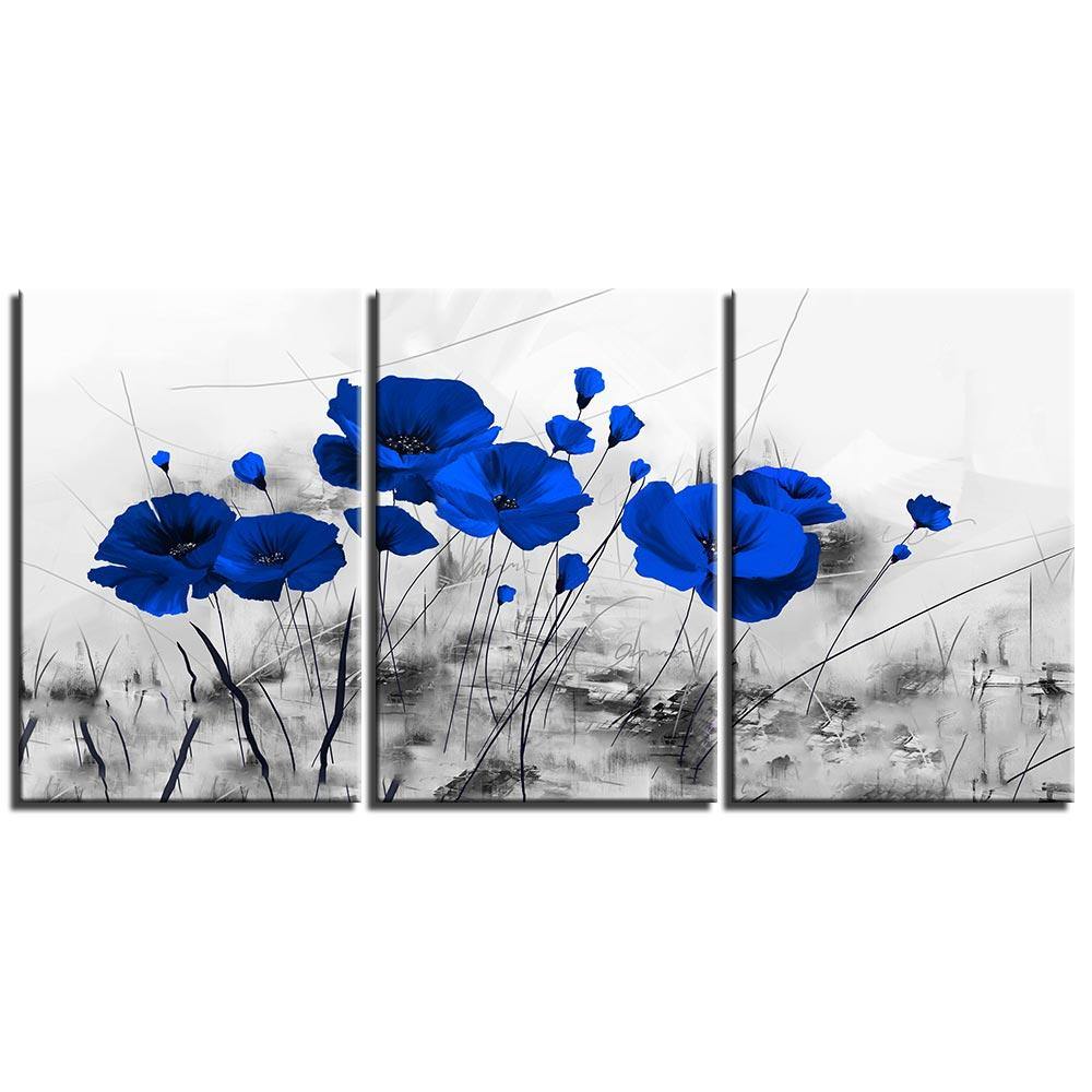 COQUELICOTS BLEUS - Tableau mural sur toile imprimée - wallartcorner.co.uk