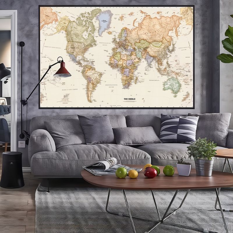 World Map with Country Canvas Print
