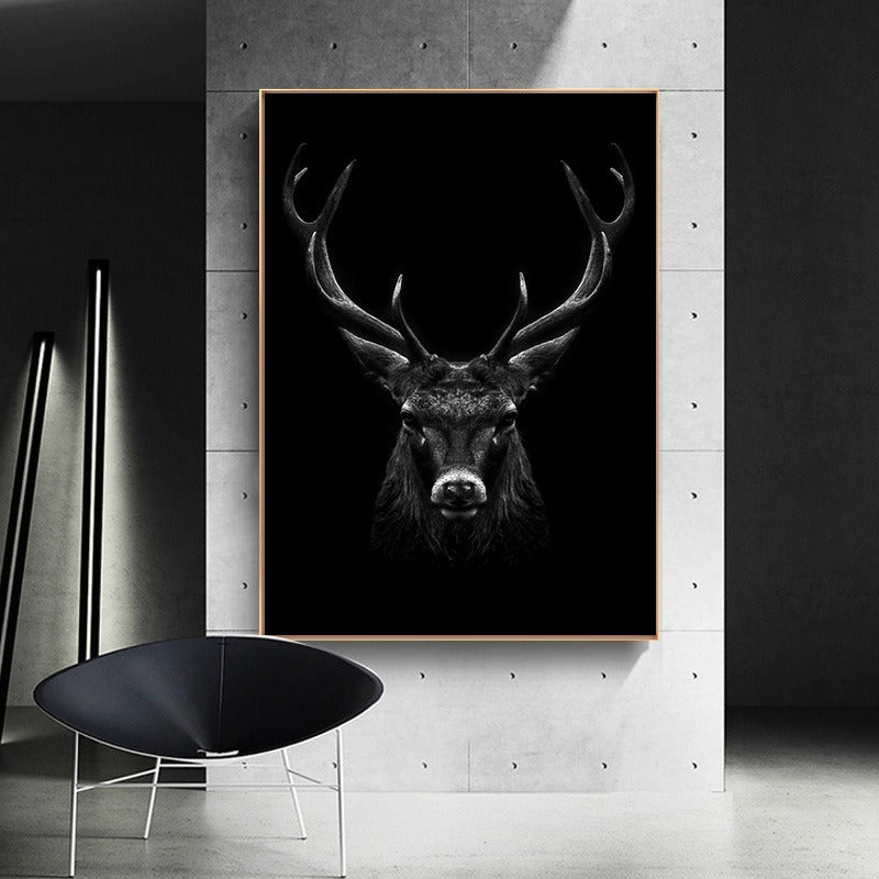 Tableau cerf fond noir toile
