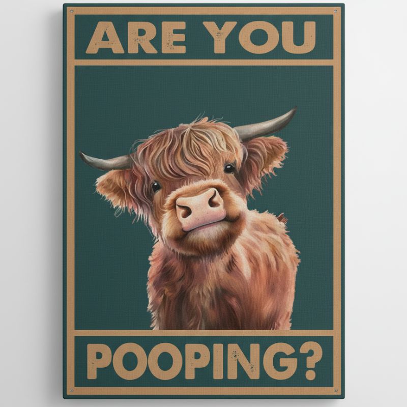 Funny toilet Highland Cow Wall Art Canvas Print