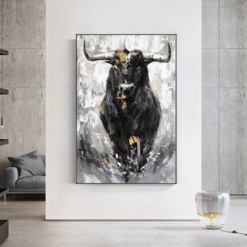 tableau taureau noir et blanc