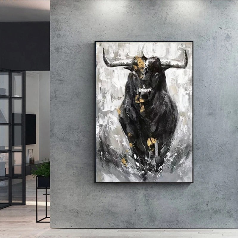 tableau taureau noir et blanc cadre
