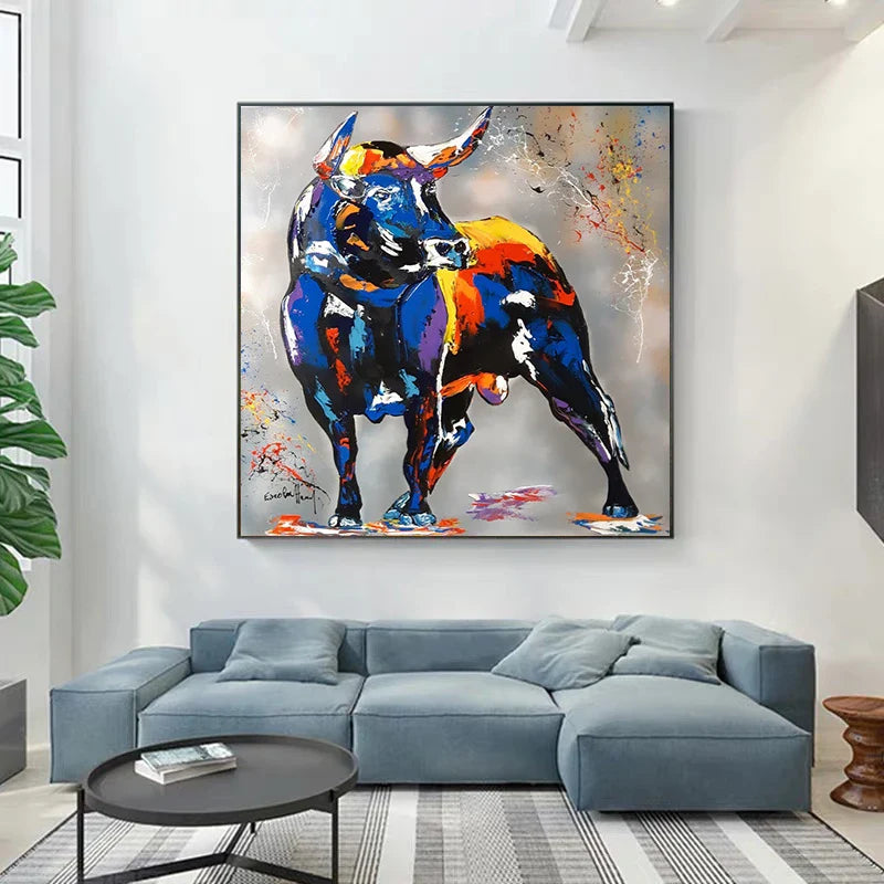tableau taureau coloré décoration murale