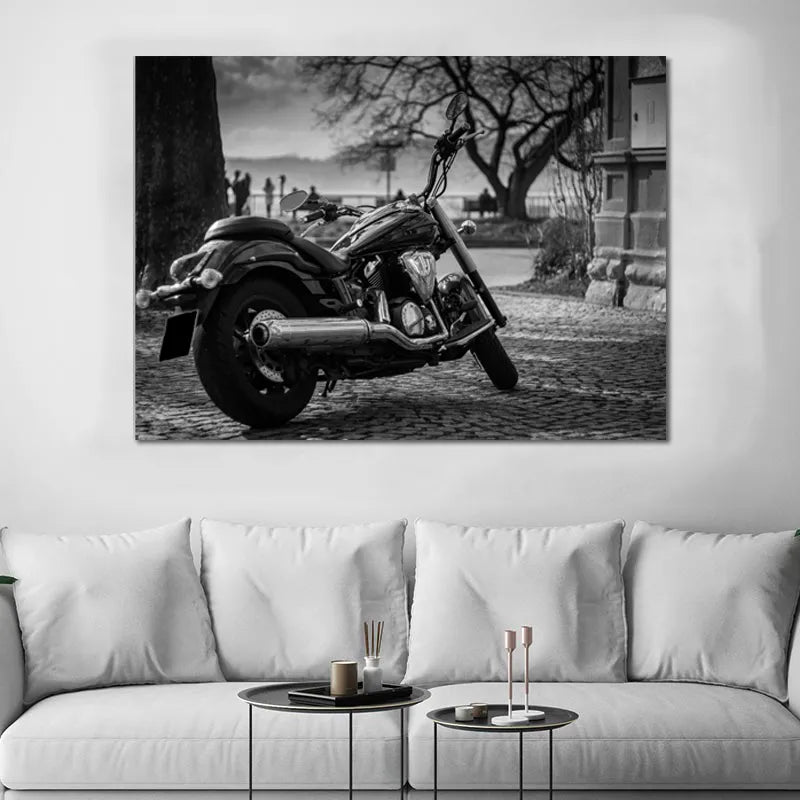 Black and White Motorcycle Canvas Print