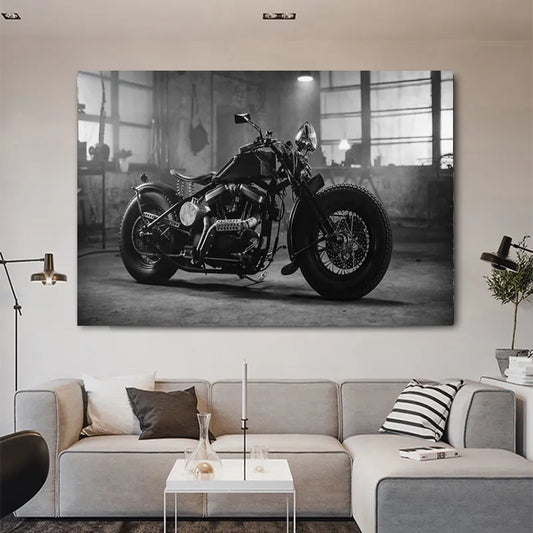 Black and White Motorcycle Canvas Print