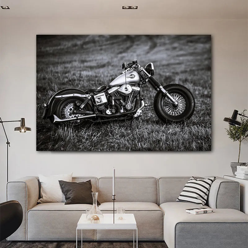 Black and White Motorcycle Canvas Print