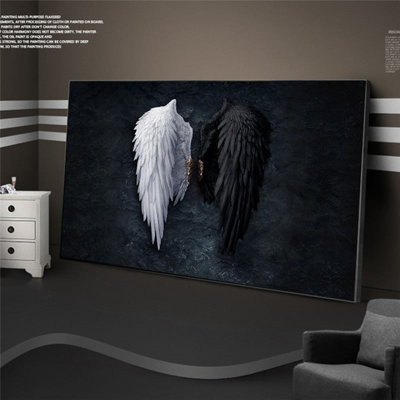 tableau aile d'ange noir et blanc toile décoration murale