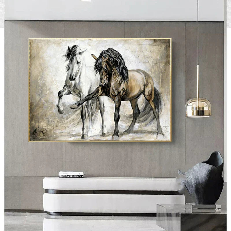Antique Horse Painting Wall Art Canvas Print
