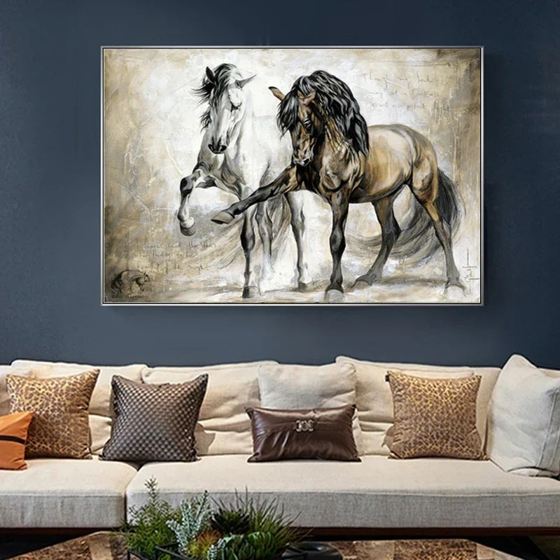 Antique Horse Painting Wall Art Canvas Print