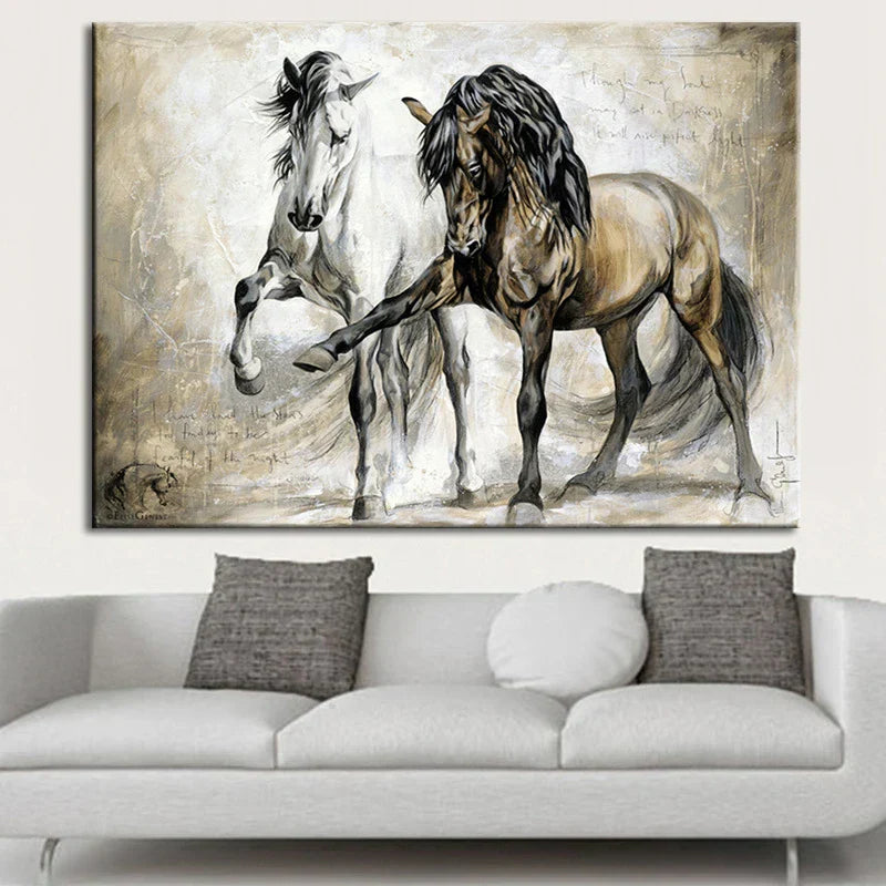 Antique Horse Painting Wall Art Canvas Print
