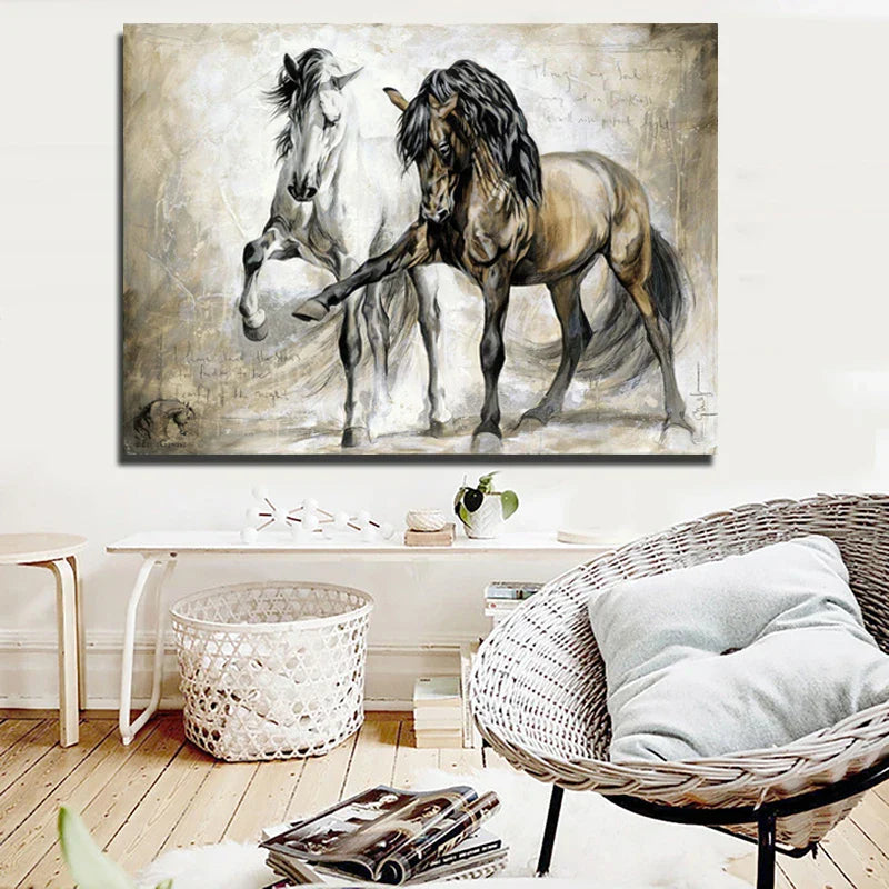 Antique Horse Painting Wall Art Canvas Print