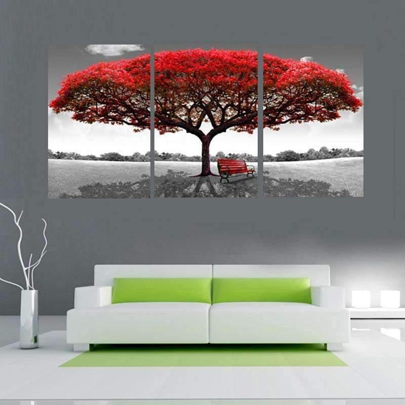 ARBRE ROUGE - TRIPTYQUE - Toile imprimée sur châssis - wallartcorner.co.uk