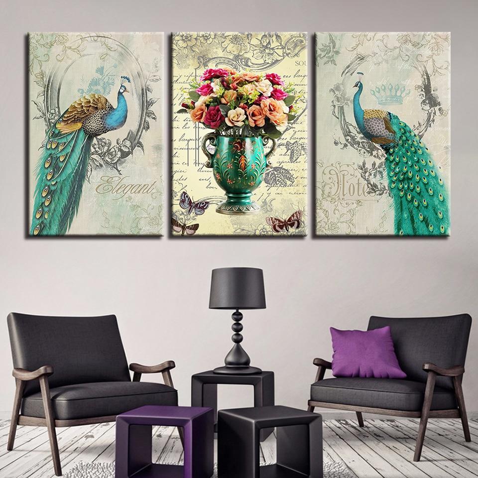 Baroque Peacocks Canvas Print - Set of 3