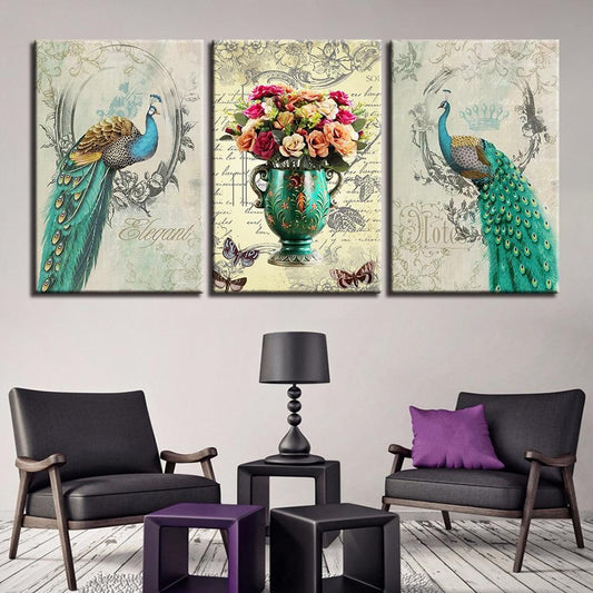 Baroque Peacocks Canvas Print - Set of 3