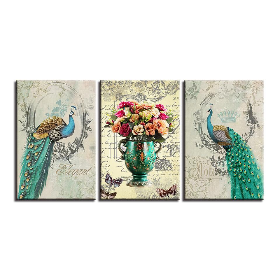 Baroque Peacocks Canvas Print - Set of 3