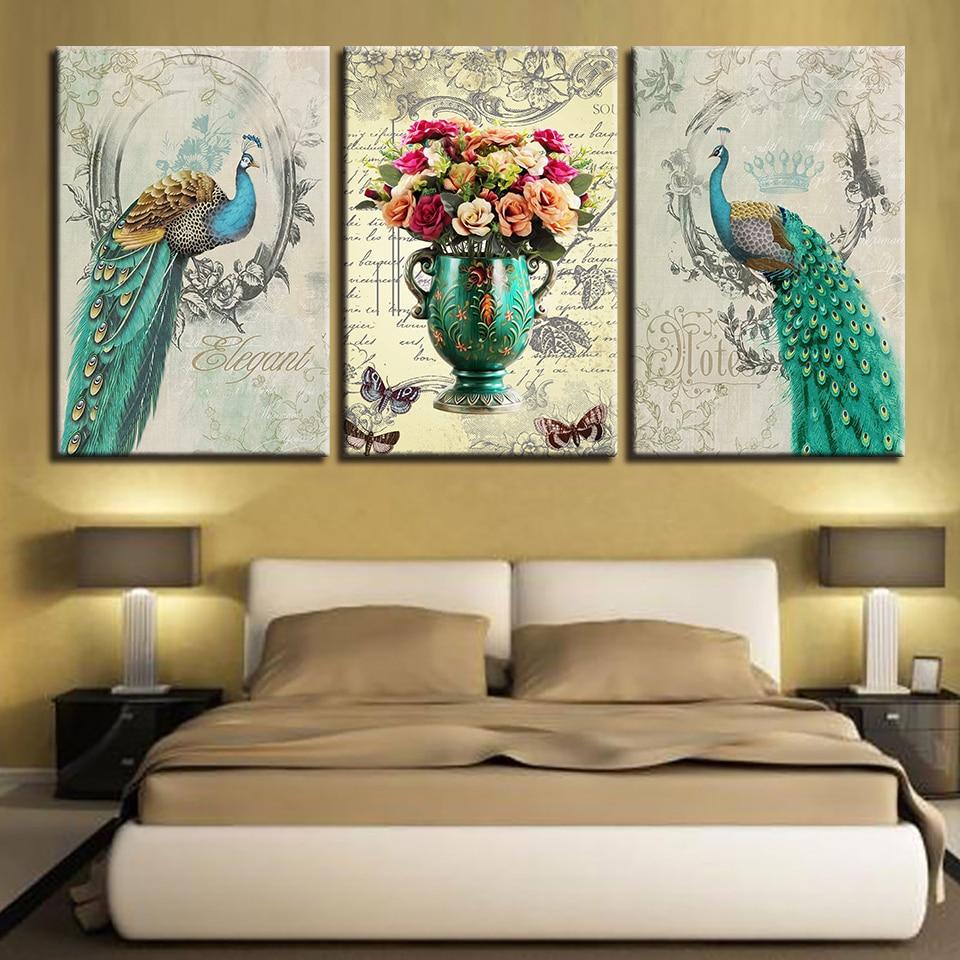 Baroque Peacocks Canvas Print - Set of 3