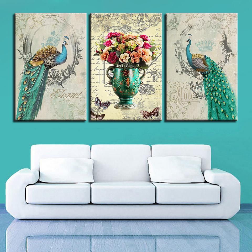 Baroque Peacocks Canvas Print - Set of 3