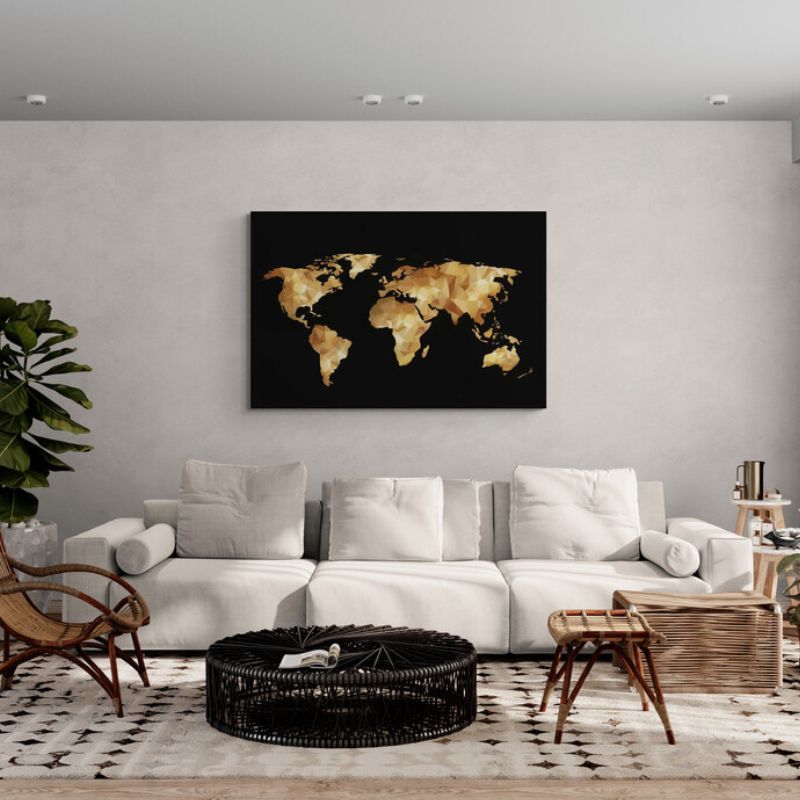 Black and Gold World Map Wall Art Canvas Print