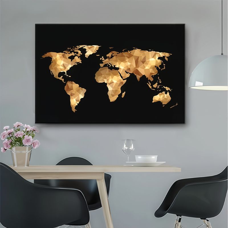Black and Gold World Map Wall Art Canvas Print