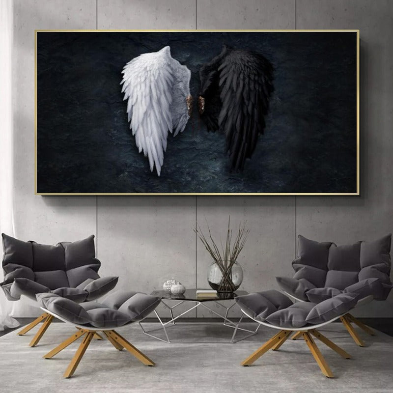 Black and White Angel Wing Canvas Print