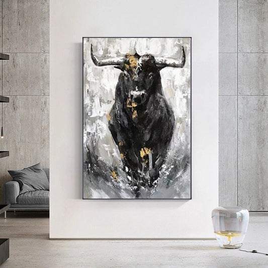 Black and White Bull Wall Art Canvas Print