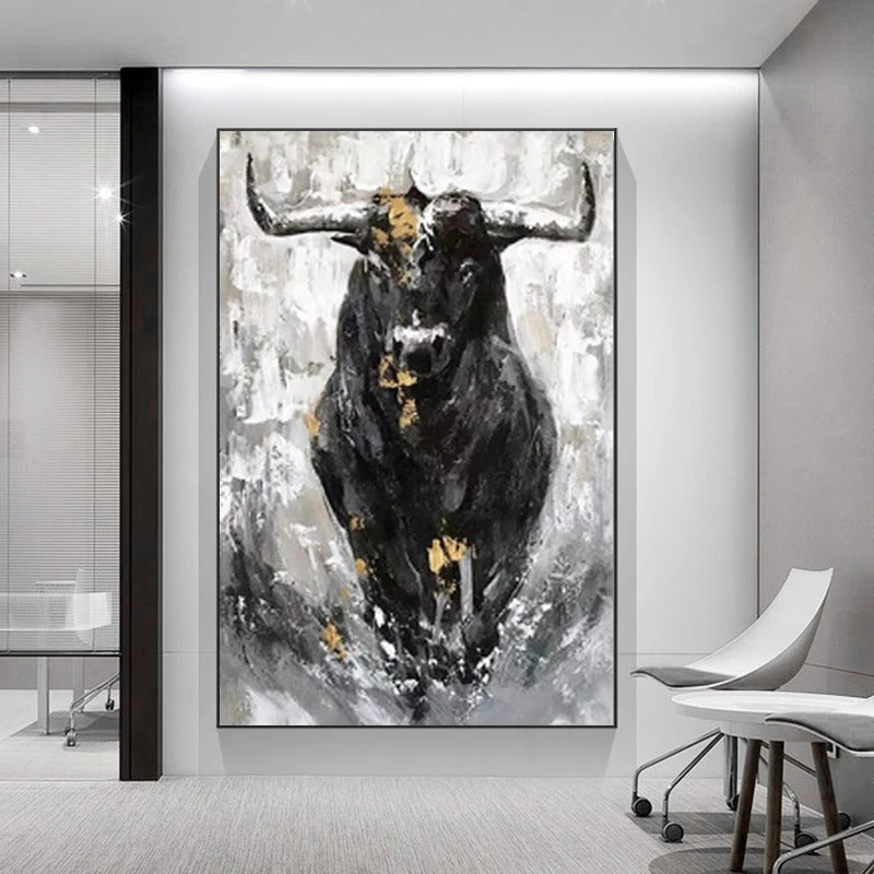 Black and White Bull Wall Art Canvas Print