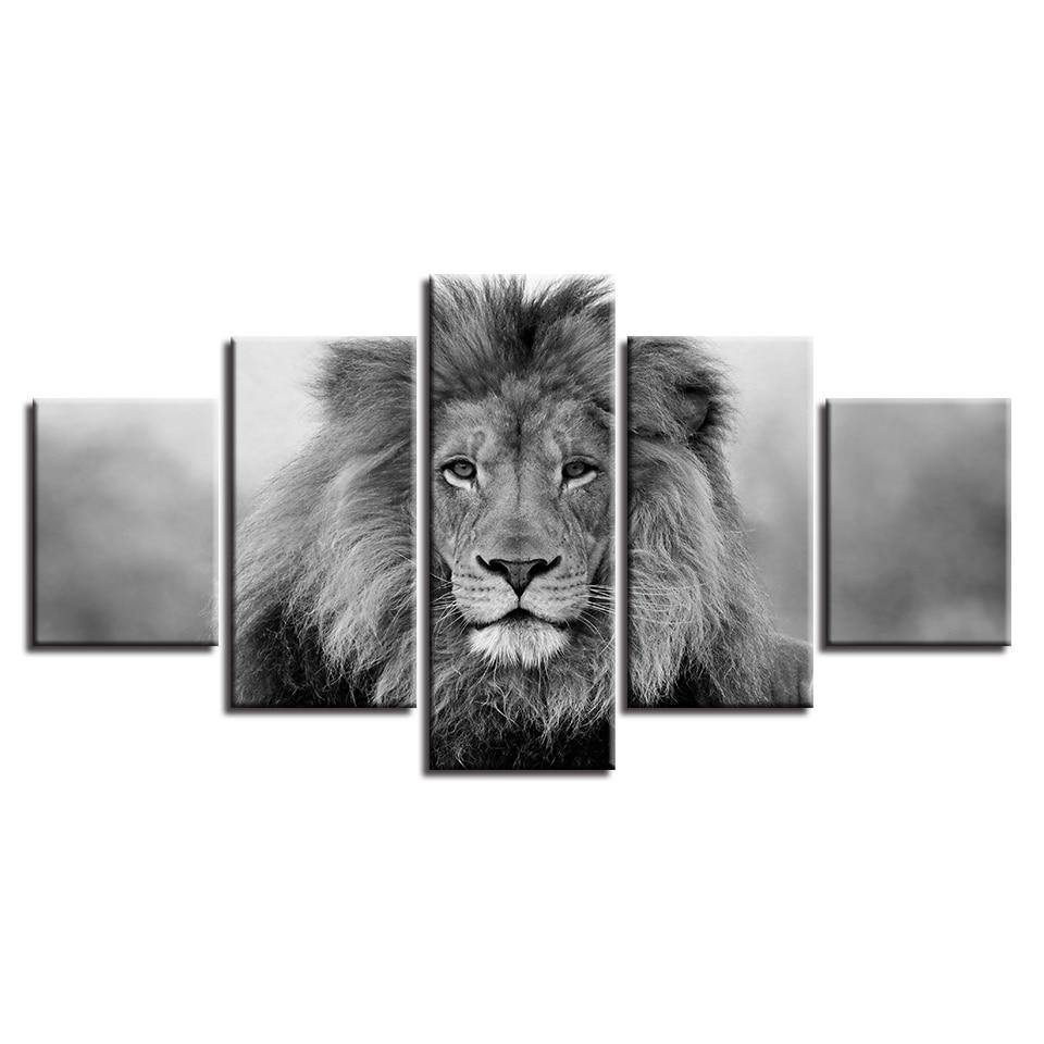Black and White Lion Wall Art Canvas Print