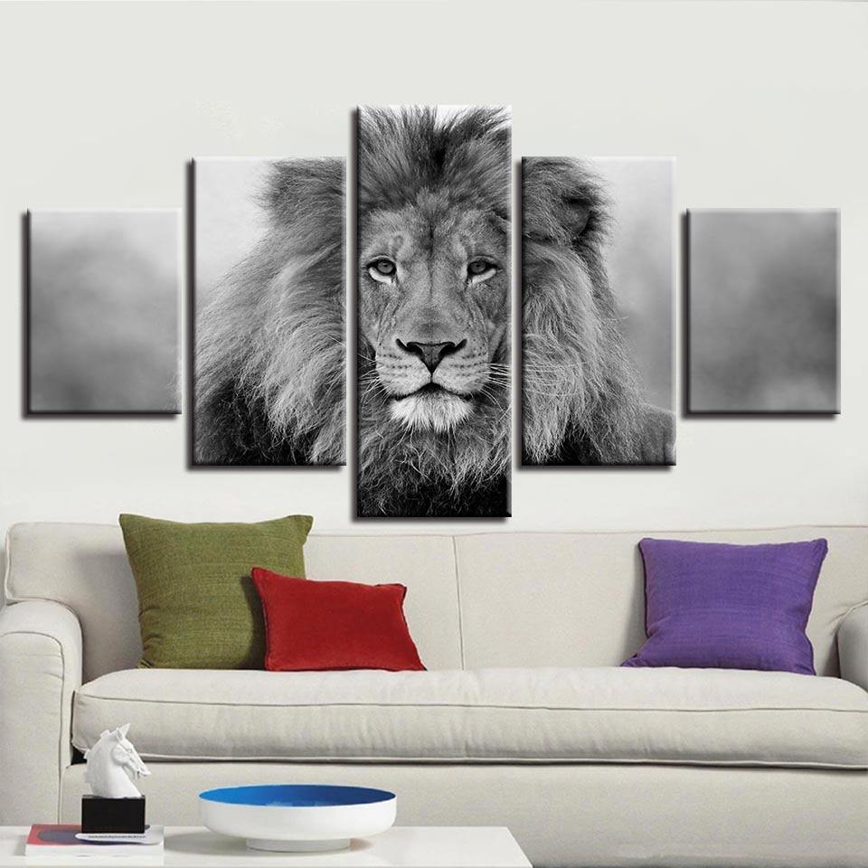 Black and White Lion Wall Art Canvas Print
