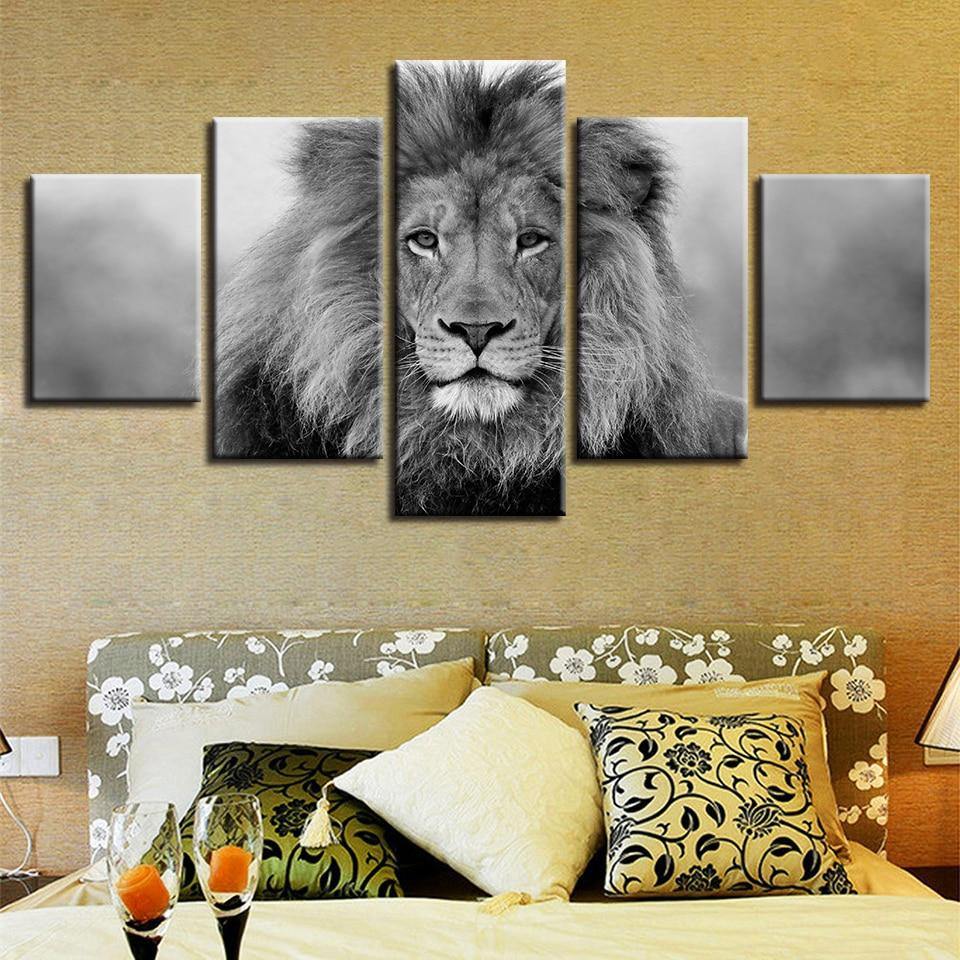 Black and White Lion Wall Art Canvas Print