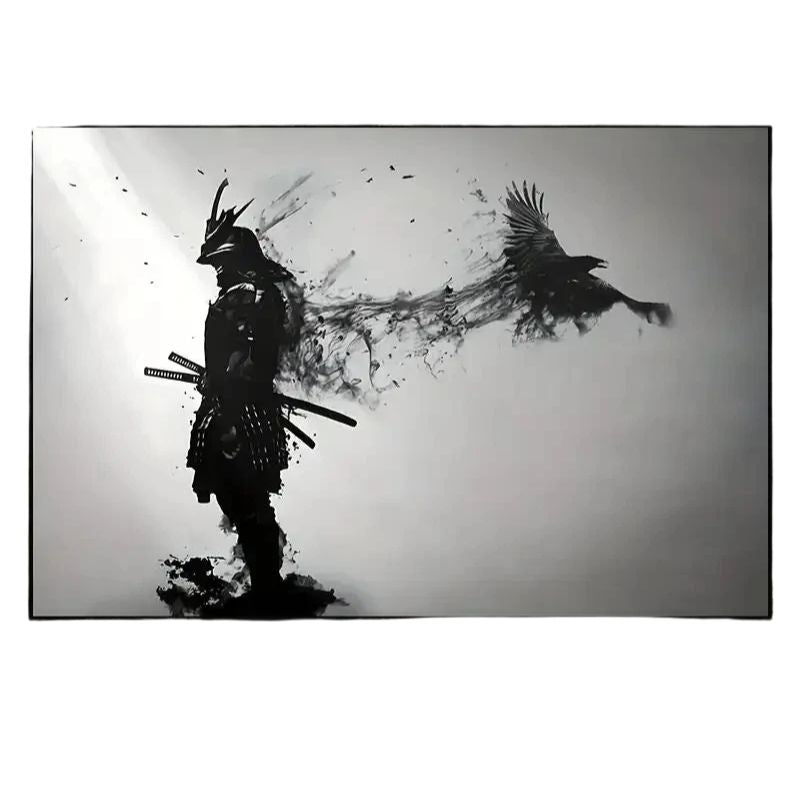 Black and White Samurai Wall Art Canvas Print