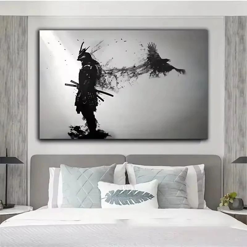 Black and White Samurai Wall Art Canvas Print