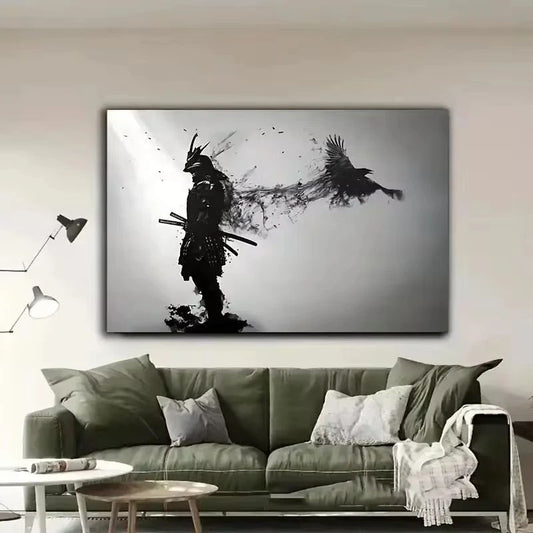 Black and White Samurai Wall Art Canvas Print