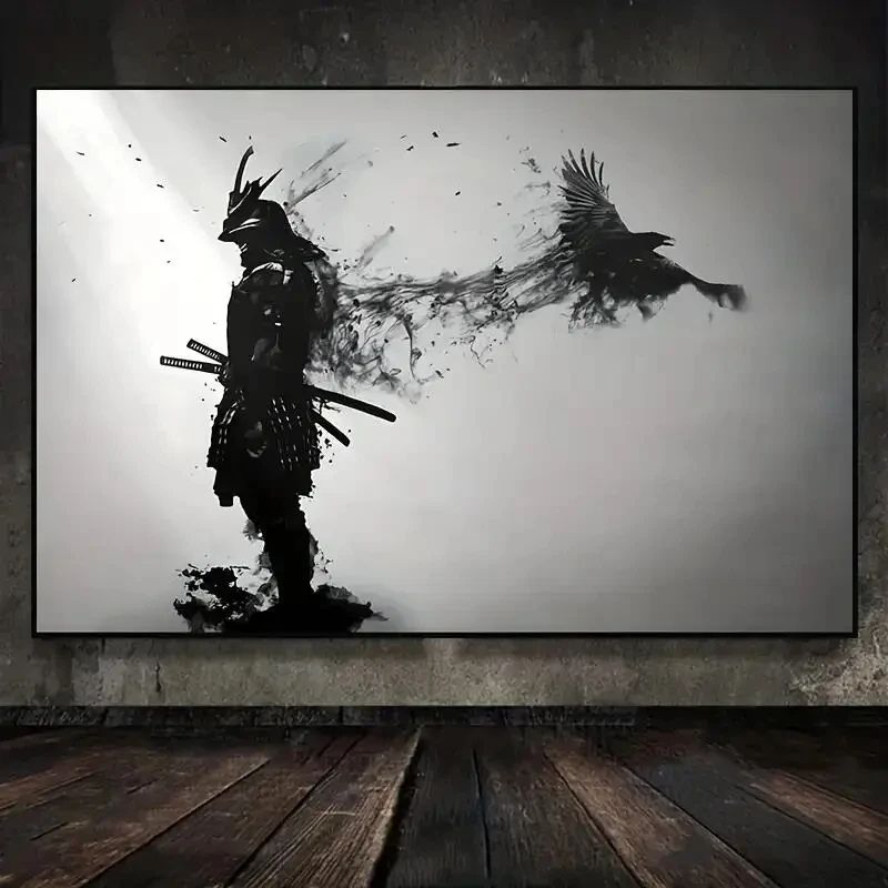 Black and White Samurai Wall Art Canvas Print
