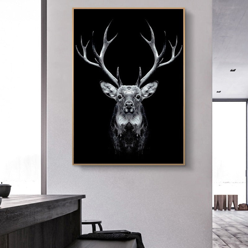 Black Background Stag Canvas Print