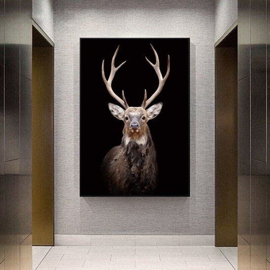 Black Background Stag Canvas Print