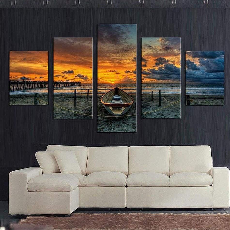 Boat Resting on the Sand and sunset canvas print