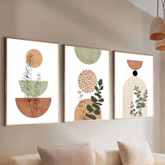 Boho Terracotta Geometric Set of 3 Canvas Print
