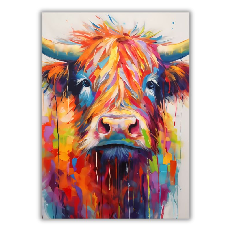 Colourful Highland Cow Wall Art Canvas Print