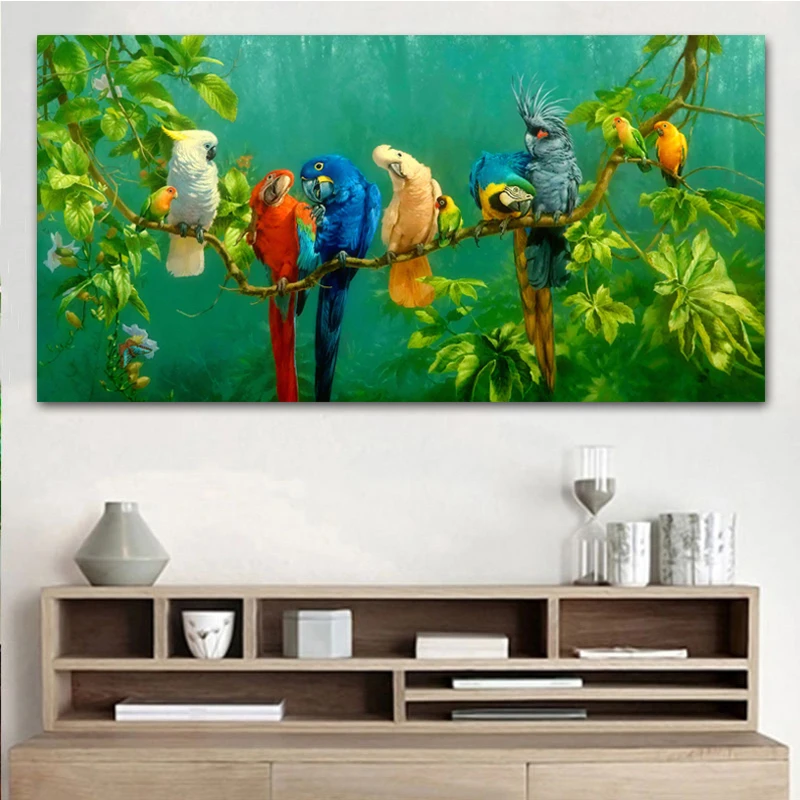 Colourful Jungle Parrot Wall Art Canvas Print