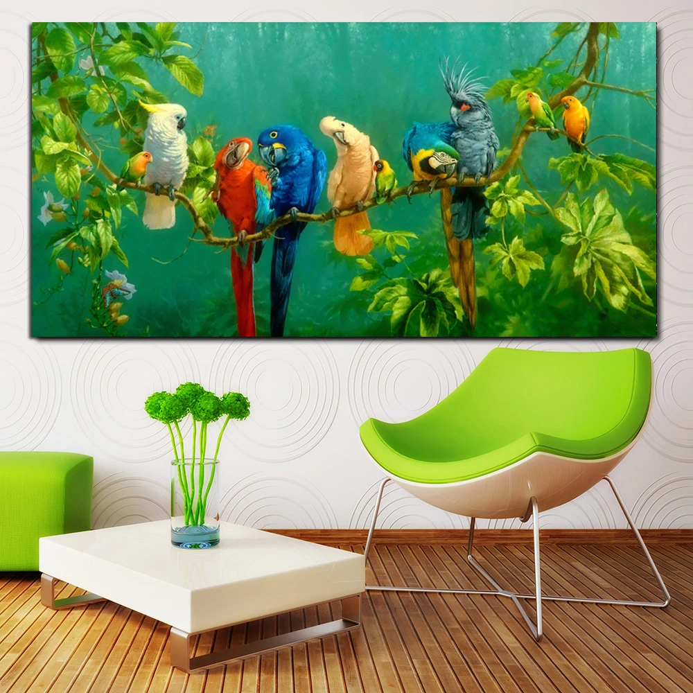 Colourful Jungle Parrot Wall Art Canvas Print