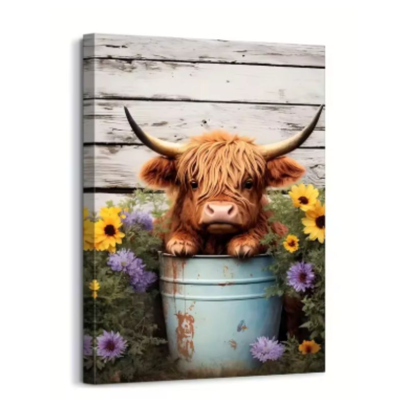 Cute Baby Highland Cow Wall Art Canvas Print