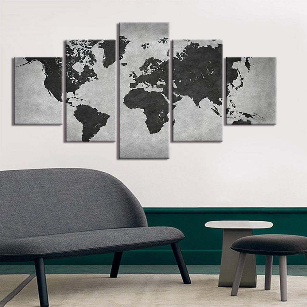 Dark Grey World Map Canvas Print