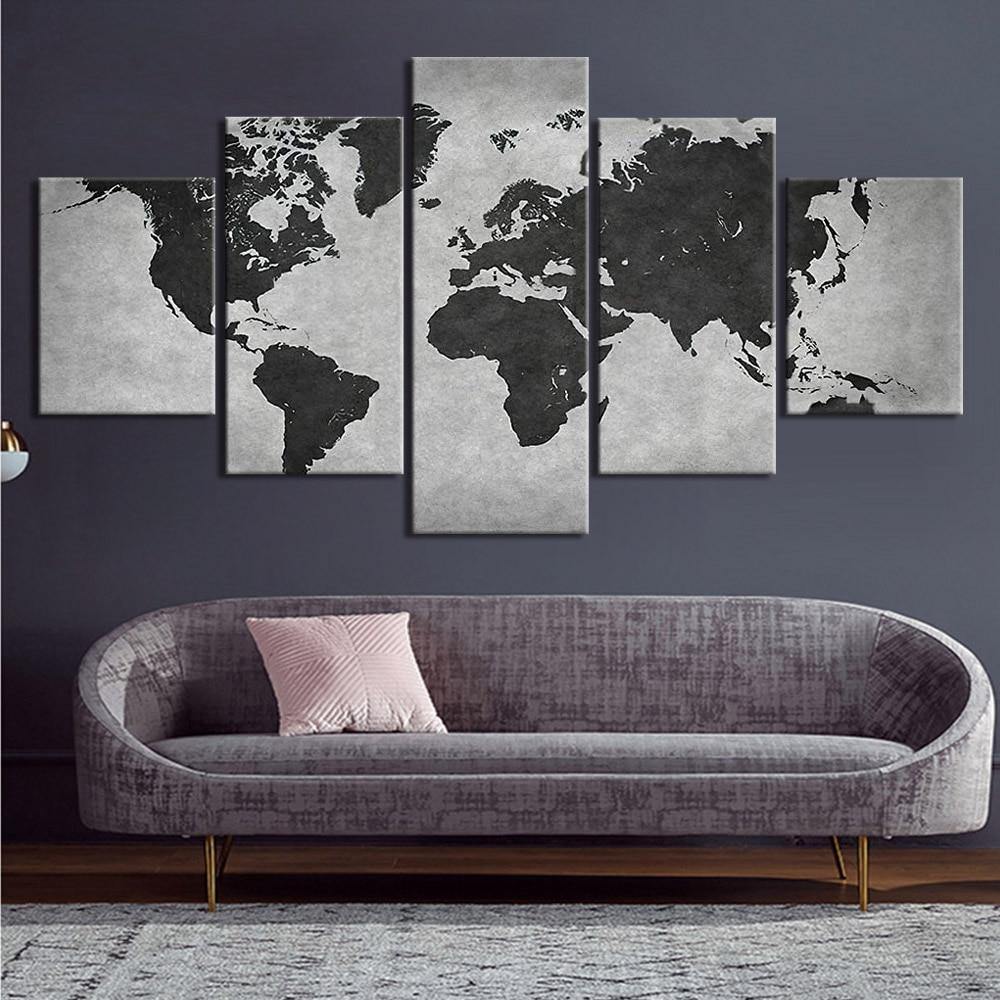 Dark Grey World Map Canvas Print